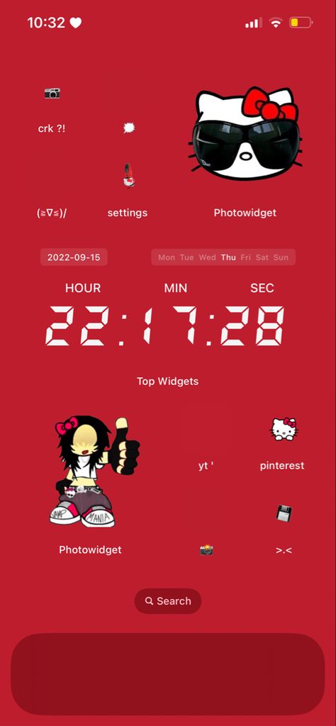 Red Wallpaper Iphone Hello Kitty, Hello Kitty Ios 16 Home Screen, Red Ios 16 Wallpaper, Hello Kitty Homescreen Layout, Hello Kitty Homescreen, Wallpapers Ios 16, Phone Layouts, Ios App Iphone, Ios Ideas