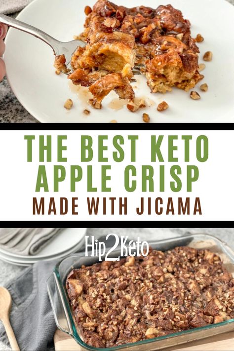 Keto Apple Crisp, Keto Crisps, Low Carb Low Calorie Recipes, Keto Pies, Jicama Recipe, Quick Keto Dessert, Keto Fruit, Apple Crisp Recipe, Roasted Apples