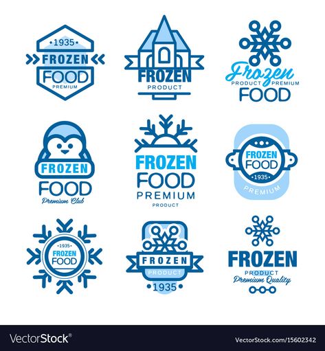 Logo Frozen Food, Frozen Food Labels, Ice Logo, Snowflake Wallpaper, Food Logo Design Inspiration, Natural Pet Food, Food Logo Design, Hand Drawn Vector Illustrations, Premium Product