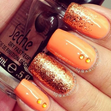 245 Likes, 2 Comments - Seche Nails (@sechenails) on Instagram: “Use #SecheVite to keep your nails sparkling, glittering and shining at all times like @nailsbynemo!…” Atum Nails, Orange Nail Designs, Style Nails, Fall Nail Art Designs, Diva Nails, Nail Candy, Nails Only, Orange Nails, Opi Nails