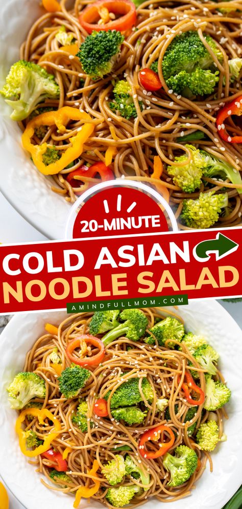 Asian Noodle Salad Asian Noodle Pasta Salad, Sesame Ginger Pasta Salad, Pasta Lunch Ideas Cold, Cold Asian Noodle Salad Easy, Sesame Noodle Salad Cold, Cold Noodle Lunch Ideas, Cold Asian Noodle Salad Sesame, Easy Cold Noodle Salad, Healthy Cold Noodle Salad