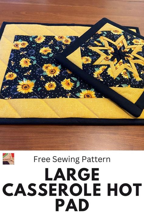 With this free sewing tutorial, learn how to sew large hot pads, big enough for casserole dishes! Its super simple and function. Large Hot Pads, Hot Pads Diy, Homemade Potholders, Casserole Hot Pad, Potholder Patterns Free, Quilted Potholder Pattern, Hot Pads Tutorial, Kitchen Hot Pads, Diy Sewing Gifts