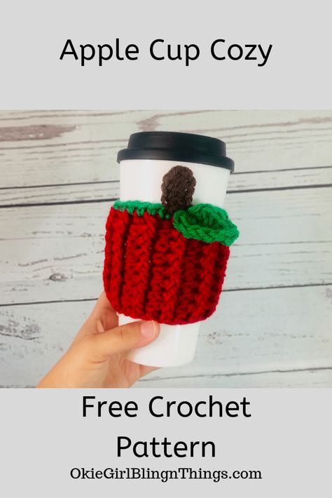 Crochet Teacher Gifts, Cup Cozy Crochet Pattern, Mug Cover, Cup Cozy Pattern, Apple Cup, Crochet Apple, Crochet Mug, Crochet Mug Cozy, Coffee Cozies