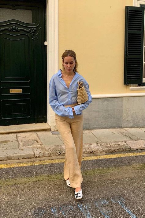 15 Linen Pant Outfits We Plan on Living in This Season | Who What Wear Yellow Linen Pants Outfit, Yellow Linen Pants, Linen Pants Outfit, Linen Drawstring Pants, Summer Outfit Inspiration, Fashion People, Mid Size, Knit Crop Top, Poplin Shirt