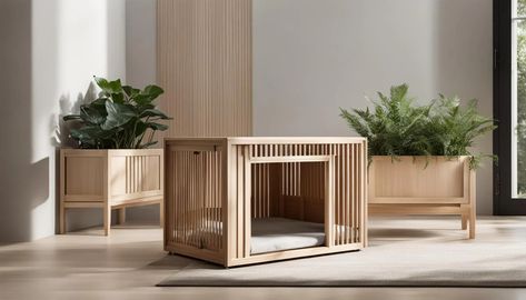 Japandi Dog Crate Ideas: Stylish Pet Spaces - Mojo Boutique Diy Pet House Indoor, Dogs Home Ideas, Aesthetic Dog Crate Ideas, Stylish Dog Crate, Dog Home Ideas, Cute Dog Crate Ideas, Modern Dog Crate, Dog Crates, Dog Bed Ideas