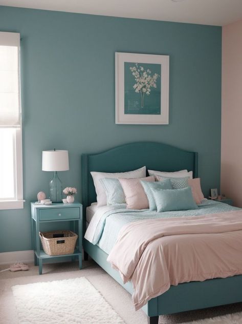 Girls Teal Bedroom Ideas, Girls Teal Bedroom, Accent Wall Girls Bedroom, Teal Kids Bedroom, Teal Accent Wall Bedroom, Teal Girls Bedroom, Teal Girls Room, Teal Accent Wall, Girls Bedroom Teal