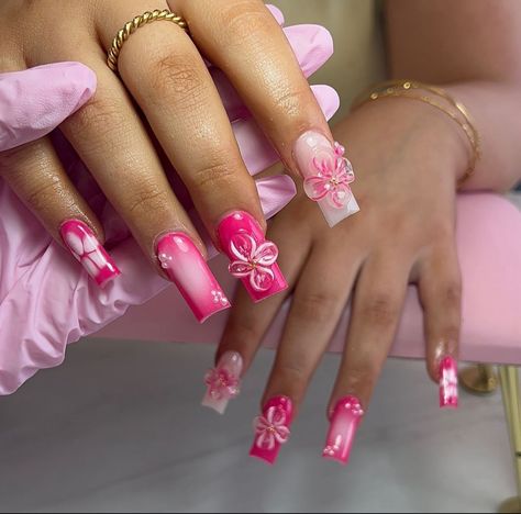 Classy Birthday Nails, Classy Birthday, Acrylic Nails Designs, Long Square Nails, Square Nail, Drip Nails, Colored Acrylic Nails, Girly Acrylic Nails, Pink Square