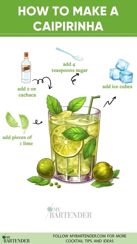 Transport your taste buds to the lively streets of Brazil with our irresistible Caipirinha recipe! 🇧🇷🍹 Crafted with the finest Cachaça, muddled limes, and a touch of sweetness, this iconic cocktail is a celebration of bold flavors. Elevate your mixology game and toast to the spirit of Brazil. Cheers to the vibrant and lively world of homemade Caipirinhas! 🌞🌿 #Caipirinha Brazilian Cocktails, How To Make Caipirinha, Brazilian Drinks, Lime Cocktails, Caipirinha Recipe, Cachaca Cocktails, Brazilian Drink, Brazilian Cocktail, Cocktails Ideas