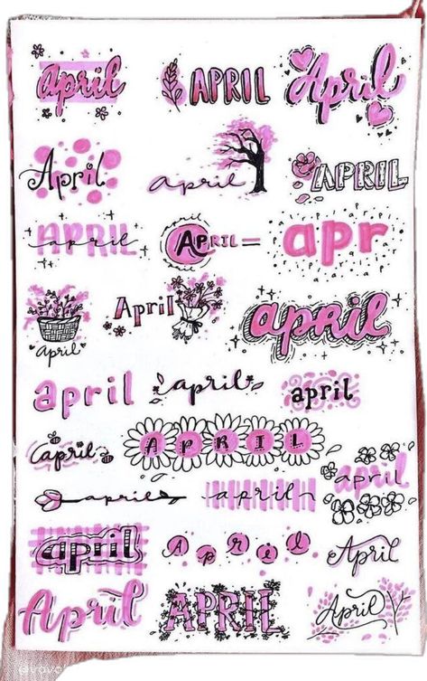 Headers For Notes, April Header, April Bujo Cover, April Lettering, Bujo Titles, Bujo Headers, April Bullet Journal Cover, Journal Titles, Bullet Journal April