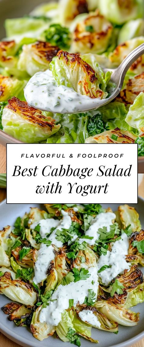 Image for Best Cabbage Salad with Yogurt Low Carb Cabbage Salad, Winter Cabbage Salad, Roasted Cabbage Salad Recipes, Cabbage Recipe Salad, Salads With Cabbage, Roasted Cabbage Salad, What To Make With Cabbage, Keto Cabbage Salad, Healthy Cabbage Salad