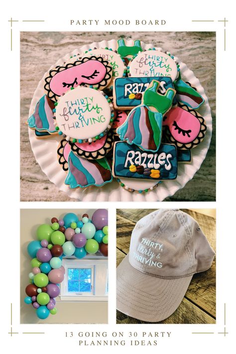 13 Going On 30 Party Ideas. Cookie deigns for 13 going on 30 party, balloon garland, 13 going on 30 hat Thirty, Flirty, & Thriving 30 Party Decorations, 13 Going On 30 Cake, Movie Party Theme, Razzles Candy, 13 Going On 30 Birthday, 13 Going On 30 Dress, 13 Going On 30 Party, Birthday Party 13, Nostalgia Party