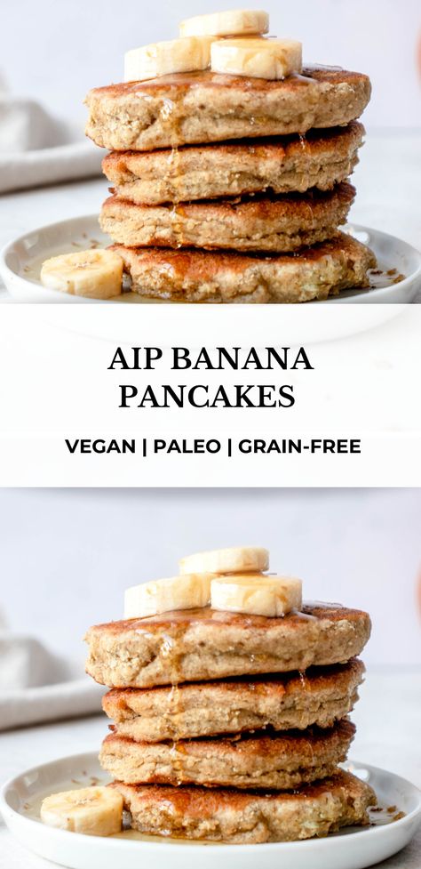 Aip Pancakes Autoimmune, Aip Banana Pancakes, Aip Pancakes Egg Free, Aip Banana Recipes, Aip Breakfast Recipes Easy, Easy Aip Breakfast, Aip Recipes Breakfast, Banana Pancakes Paleo, Aip Pancakes