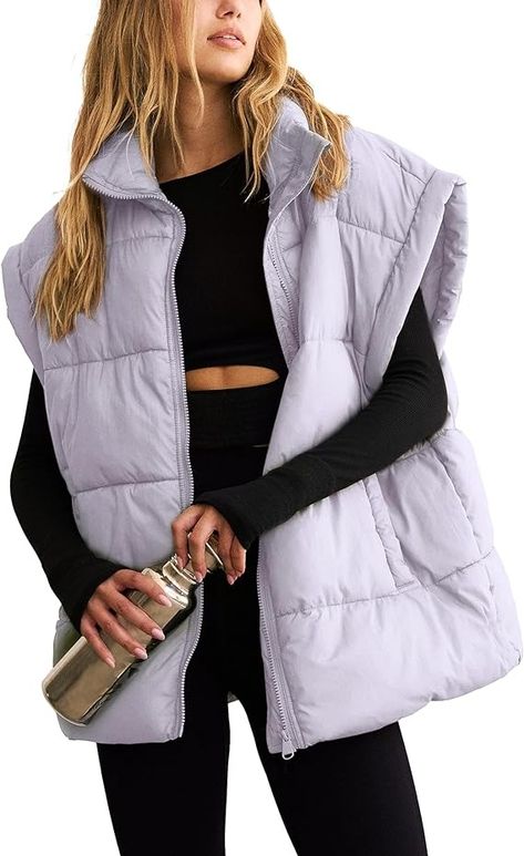 APAFES Women Winter Oversized Puffer Vest Quilted Lightweight Stand Collar Flysleeve Insulated Padded Puffy Jackets Coat with Pockets(871-Brown-XL) at Amazon Women's Coats Shop Oversized Puffer Vest, Winter Puffer Vest, Oversized Puffer, Brown Zip Ups, Padded Vest, Quilted Puffer Vest, Black Puffer Vest, Puffy Vest, Winter Vest