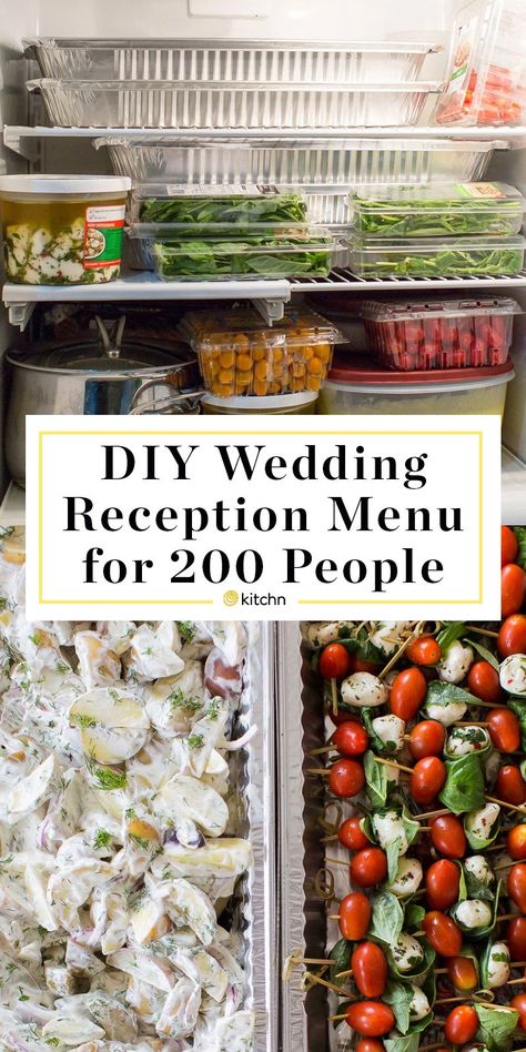 DIY Wedding Reception (or summer graduation party) Food Menu for 200 People. Need ideas for a buffet of appetizers, walking/strolling dinners, or even a display? Check these planning tips for how to pull it off yourself! Ham Biscuits, Meatballs in Sauce, Caprese + Salmon & Potato Skewers, Crudite & Hummus, Bruschetta with Romesco & Pine Nuts (vegetarian & dairy free) Polenta with Ricotta & Bacon (gluten free), Lemon Curd Tarts. Diy Wedding Buffet, Party Food Menu, Diy Wedding Food, Wedding Buffet Food, Wedding Reception Menu, Graduation Party Foods, Wedding Appetizers, Flowers Simple, Diy Wedding Reception