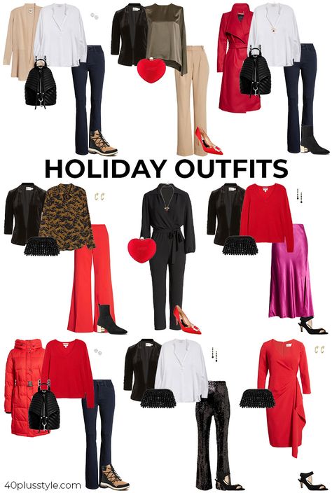 Outfits for the holidays - thanksgiving, Christmas - 40 style Christmas Party Outfits Red, Holidays Outfits Christmas, Gno Outfit, Christmas Outfit Ideas, Holiday Outfits Christmas, Trendy Christmas Outfits, Christmas Outfits Women, Christmas Party Outfits, Fashion Guide