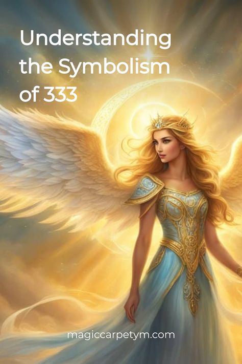 Angel with a halo and wings surrounded by light, text reads "Understanding the Symbolism of 333". 333 Angel Numbers Meaning, Angel Number 333 Meaning, 333 Meaning, 333 Angel Number, Angel Number 333, Butterfly Meaning, Number 333, Message Of Encouragement, Ascended Masters