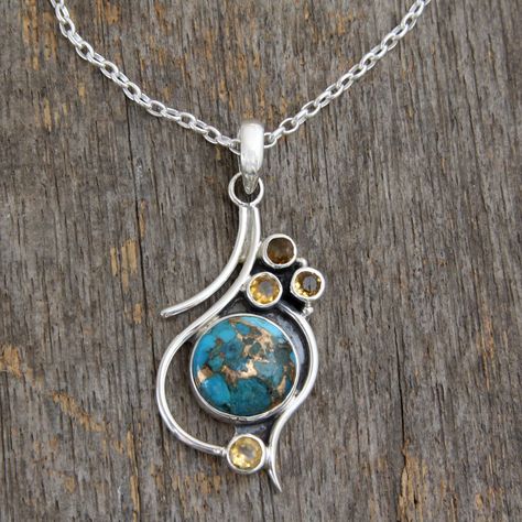 Top 15 Trendy Handmade Turquoise Necklaces, Bracelets & Rings Ideas Accesories Jewelry, Turquoise Pendant Necklace, Citrine Pendant, Silver Jewelry Design, Silver 925 Necklace, Metal Clay, Precious Metal, Sea Glass Jewelry, Silver Pendants