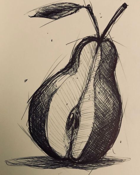 Rough Sketches Sketchbooks, Rough Pen Sketches, Rough Sketches Doodles, Fruit Sketch Pencil, Fruit Sketch Drawing, Small Sketch Ideas, Pear Sketch, Fruit Sketches, Fruits Sketch