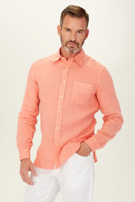 Peach 100% Linen Shirt Peach Shirt Outfit Men, Peach Shirt Outfit, Light Peach Dress, Sunset Theme, Men Linen Shirt, Easter 2024, Shirt Outfit Men, Blouse Man, Peach Shirt