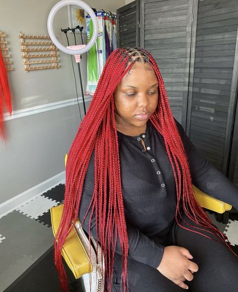 Red Knotless, Braids Red, Pink Braids, Red Braids, Blk Women, Hair Twists Black, Goddess Box Braids, Box Braid Hair, Hair Twists