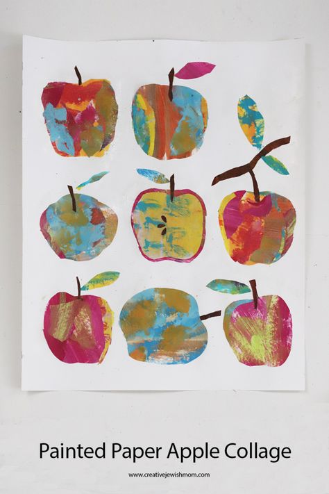 Apple Collage, Rosh Hashana Cards, Rosh Hashana Crafts, Sukkot Decorations, Purim Crafts, Rosh Hashanah Cards, Paper Apple, Everyday Crafts, Art Apple