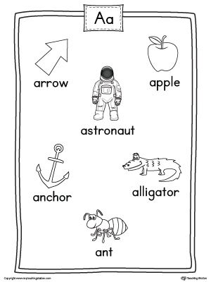 The Short Letter A Word List with Illustrations Printable Poster is perfect for students in preschool and kindergarten to learn new words and the beginning letter sounds of the English alphabet. What Begins With Letter A, Words With Letter A, Letter A Pictures, Nursery Montessori, Sounds Worksheet, Opposites Worksheet, Phonics Alphabet, Letter A Words, Sound Activities