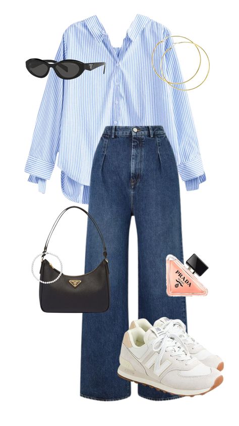 Summer Blue Jeans Outfit, Aesthetic Corporate Attire, Powder Blue Pants Outfit, Shades Of Blue Outfit, Levis Jeans Outfit, Blue Pants Outfit, Classic White Sneakers, Sunday Brunch Outfit, Modest Casual Outfits