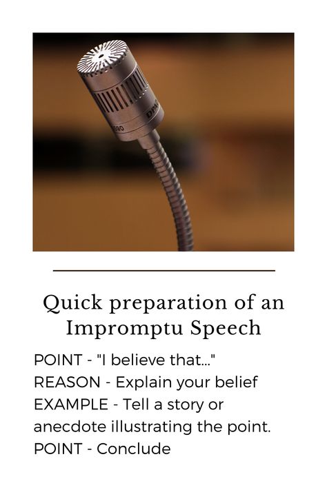 Impromptu speech?  Don't panic. Use the PREP formula from Toastmasters International to get ready. Impromptu Speech Tips, Impromptu Speech Topics, Impromptu Speech, Toastmasters International, Speech Topics, Speech And Debate, Academic Essay, Academic Essay Writing, Writing Prompts For Writers