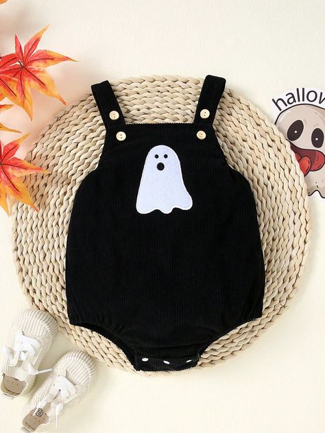 Newborn Baby Girl Halloween Ghost Design Sleeveless Corduroy Romper Black   Sleeveless Knitted Fabric Cartoon,Geometric  Slight Stretch  Newborn Baby Clothing, size features are:Bust: ,Length: ,Sleeve Length: Gothic Baby Clothes, Alternative Baby Clothes, Halloween Baby Clothes, Corduroy Romper, Baby Trivia, Gothic Baby, Baby Halloween Outfits, Aesthetic Galaxy