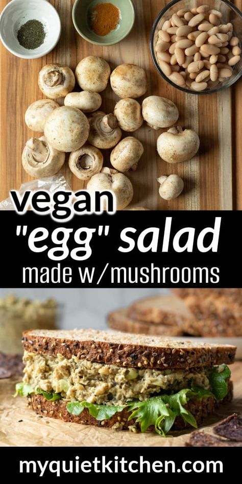 Boiled Mushrooms, Vegan Egg Salad Recipe, Egg Salad Recipes, Vegan Egg Salad, Eggs Boiled, Food Comfort, Kala Namak, Vegan Sandwich Recipes, Vegan Sandwiches