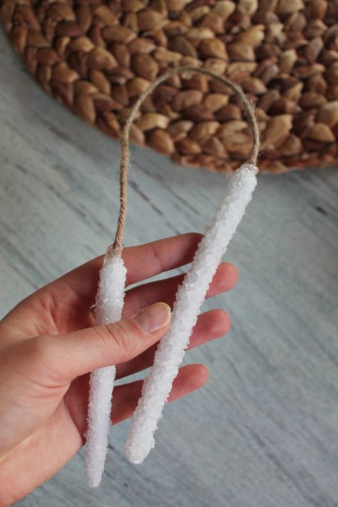 DIY Icicle Ornaments — Amanda Katherine Christmas Crafts To Sell Handmade Gifts, Diy Icicle Ornaments, Borax Crystals, Christmas Crafts To Sell, Icicle Ornaments, Navidad Diy, Primitive Christmas, Handmade Christmas Ornaments, Christmas Crafts Diy