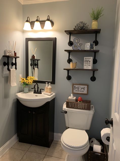 Half Bathroom Decor, Toilet Room Decor, Bathroom Farmhouse Style, Restroom Decor, Bathroom Redesign, Future Apartment Decor, Bathroom Decor Apartment, Bathroom Design Decor, Bathroom Remodel Designs