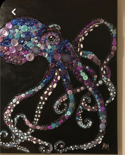 Diy With Kids, Button Art Projects, Canvas For Beginners, Octopus Art, Vintage Jewelry Crafts, Vintage Jewelry Art, Rhinestone Art, Beach Crafts, Recycled Art