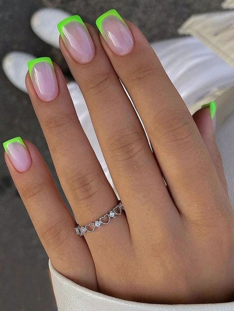 Simple Colored Nails, Short Square Acrylic Nails Summer 2024, Square Gel Nails Summer, Cute Summer Nails 2024 Simple, Simple Summer Nails Square, Square Acrylic Nails Summer, Neon French Tip Nails, Short Coffin Nails Designs, Mini Ramp