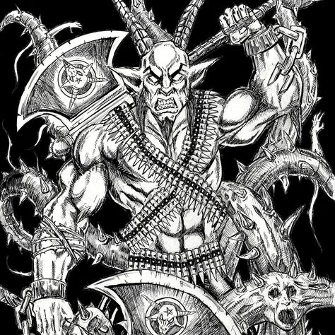 Demonic Goat Tattoo, Demon Goat Art, Satanic Goat Art, Goat Demon, Baphomet Goat, Goat Of Mendes, Satanic Black Metal, Evil Tattoos, Arte Alien