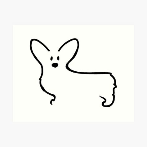 Corgi Line Art Art Prints | Redbubble Corgi Ear Outline Tattoo, Corgi Ear Outline, Corgi Ears Tattoo Minimalist, Simple Corgi Drawing, Tiny Corgi Tattoo, Simple Corgi Tattoo, Corgi Drawing Easy, Minimal Corgi Tattoo, Corgi Line Tattoo