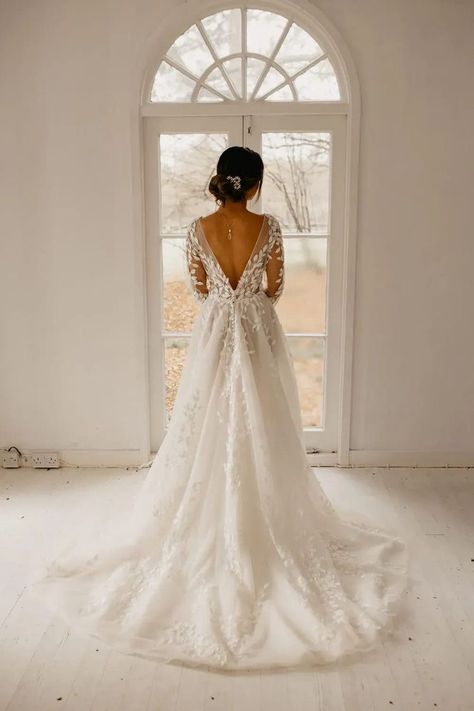 Long Sleeve Wedding Dress Leaves, Ivory Lace Long Sleeve Wedding Dress, Wedding Dresses Lace With Sleeves, Wedding Dress With Sleeves Long Train, Long Sleeve Winter Wedding Dress Lace, Beautiful Wedding Dresses Sleeves, Wedding Dress Inspo Long Sleeve, 2023 Bridal Gowns With Sleeves, Wedding Dress 2023 Fall