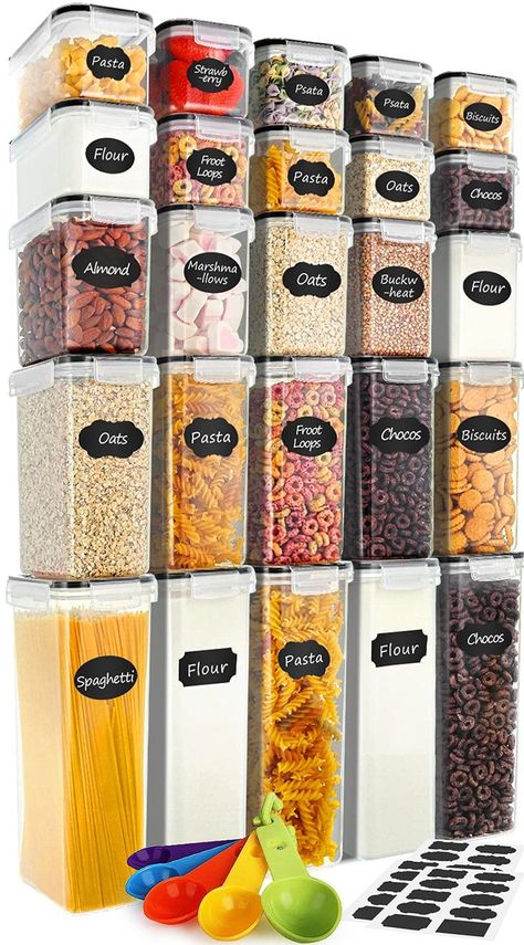 Airtight Food Storage Containers 25-Piece Set, Kitchen & Pantry Organization, BPA Free Plastic Storage Containers with Lids, for Cereal, Flour, Sugar, Baking Supplies, Labels & Measuring Cups Oats Snacks, Kitchen Pantry Organization, Tequila Gift, Plastic Storage Containers, Pantry Storage Containers, Mermaid Toys, Drink Containers, Food Storage Container Set, Airtight Food Storage