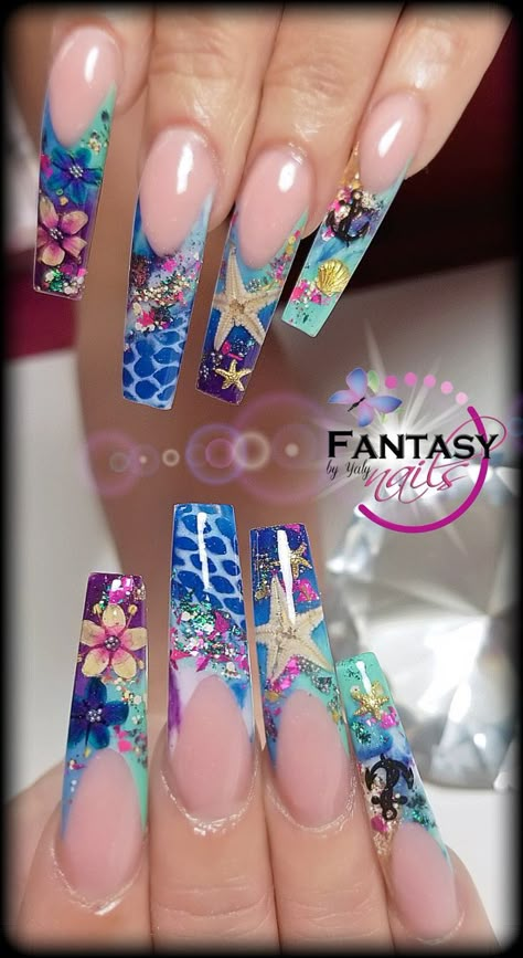 #summernails by Yaly Coloured Nails, Nautical Nails, Encapsulated Nails, Fantasy Nails, Mermaid Nails, Nail Swag, Body Makeup, Boxing Day, Fabulous Nails