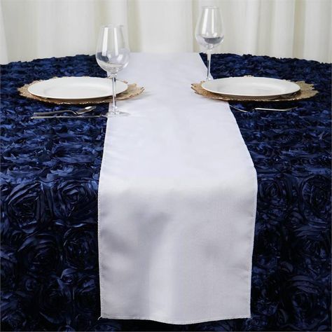 https://www.efavormart.com/products/12x108-white-polyester-table-runner?variant=43649831954 Silver Tablecloth, Catering Table, High Top Tables, Big Splash, Weddings Receptions, Lace Table Runners, Party Catering, Table Runners Wedding, Lace Table