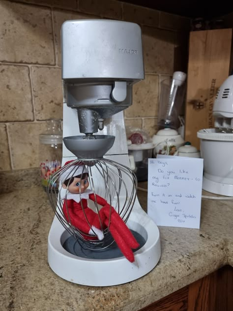 Elf On The Shelf Mixer Ride, Elf On The Shelf Pet Ideas, Awesome Elf On The Shelf Ideas, Elf On Shelf, Elf Ideas, Pet Ideas, Merry Go Round, Elf On The Shelf Ideas, Stand Mixer