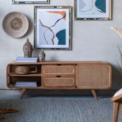 Teak Tv Stand, Rattan Furniture Living Room, Rattan Console, Teak Cabinet, Tv Stand Sideboard, Home Entertainment Centers, Wood Farmhouse, Into The Wood, Console Cabinet