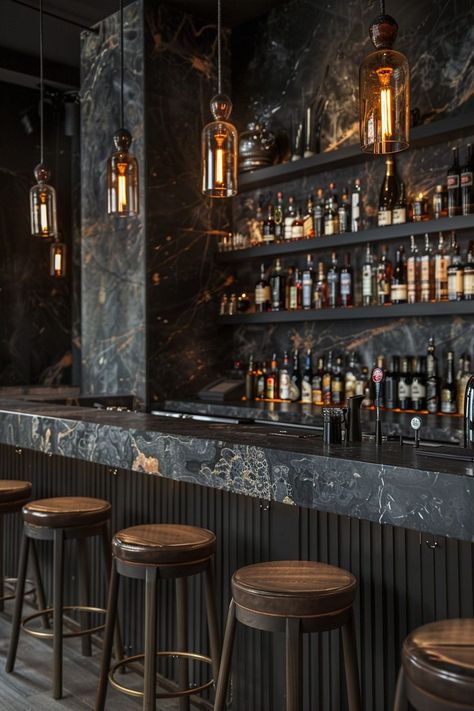 29 Dark Aesthetic Decor Ideas for a Boldly Mysterious Home Atmosphere 19 Bar At Home Aesthetic, Bar Counter Aesthetic, Home Bar Designs Luxury, Cocktail Bar Interior, Luxury Bar Design, Back Bar Design, Mezcal Bar, Aesthetic Decor Ideas, Dark Restaurant