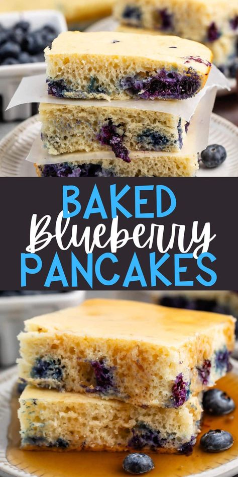 Blueberry Baked Pancake Blueberry Pancake Bake, Pancake Blueberry Casserole, Blueberry Topping For Pancakes, Blueberry Muffins With Pancake Batter, Blueberry Pancake Bake Easy Recipes, Pancake Bake, Blueberry Muffins Pancake Batter, Pancakes With Blueberries, Banana Blueberry Pancakes