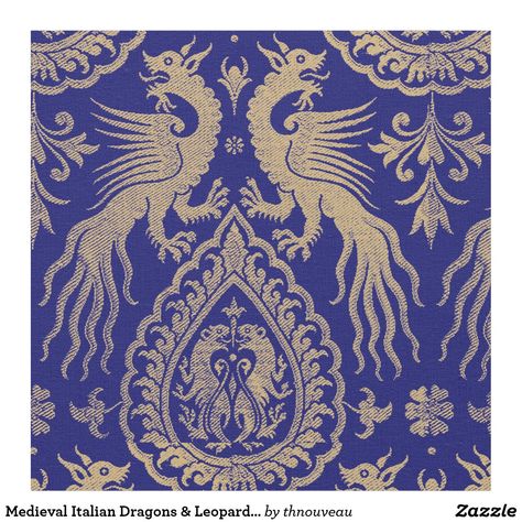 Medieval Italian Dragons & Leopards Pattern Fabric Dragon Medieval, Historical Textiles, Ikat Art, Medieval Pattern, Medieval Embroidery, Italian Pattern, Medieval Dragon, Gothic Pattern, Tenun Ikat