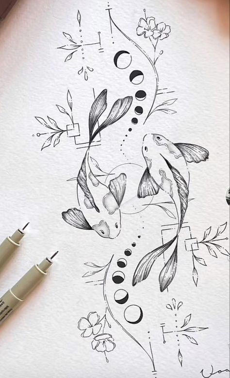 Chest And Back Tattoo, Pisces Tattoos, Zodiac Tattoos, Spine Tattoo, Diary Ideas, Spine Tattoos, Tattoo Flash Art, Flash Art, Art Inspiration Painting