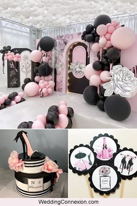 A Coco Chanel inspired bridal shower is a classy and fabulous idea! It’s the perfect occasion for highlighting your venue with a Parisian color palette of pink, black and white. Get ready to add a dash of French flair to your pre-wedding festivities with Coco Chanel Bridal Shower Ideas from WeddingConnexion.com Chanel Bridal Shower Theme, Chanel Bridal Shower, Chanel Bridal, Paris Party Decorations, Coco Chanel Party, Paris Theme Wedding, Elegant Wedding Ideas, Chanel Birthday, Chanel Flower