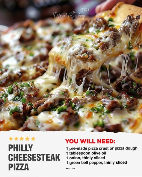 All Delishes | Philly Cheesesteak Pizza | Facebook Homemade Philly Cheesesteak Pizza, Cheese Steak Pizza, Philly Cheesesteak Pizza, Philly Cheese Steak Pizza, Cheesesteak Pizza, Naan Bread Pizza, Steak Pizza, Philly Steak, Bacon Pizza