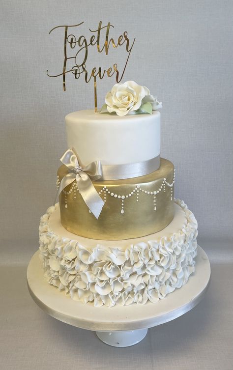 3 Tier 50th Wedding Anniversary Cake, 3 Tier Cake Designs For Birthday, 3 Tier Anniversary Cake, 3 Layer Cake Design, Simple 3 Tier Wedding Cake, 3tier Cake, 3 Tier Birthday Cake, Wedding Cake With Gold, White And Gold Wedding Cake