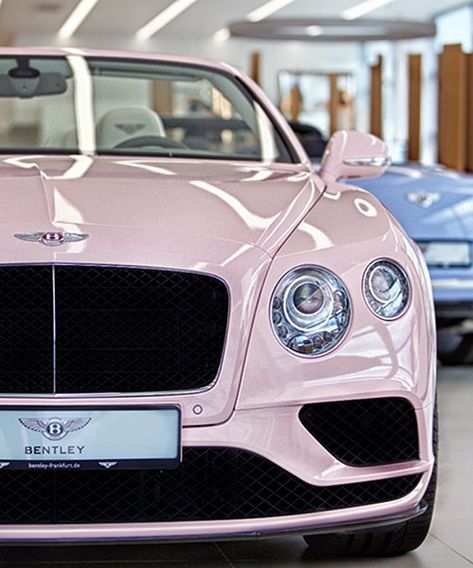 Designer Stuff Aesthetic, Pink Bentley Aesthetic, Pink Bentley Convertible, Pink Bentley Bentayga, Pink Bentley, Custom Bentley Continental Gt, Bentley Convertible, Pink Car Interior, Cars Color